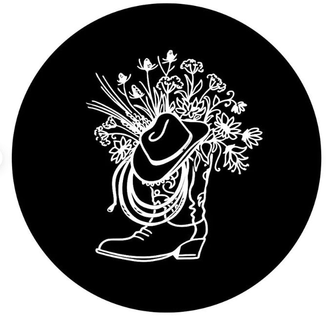 Cowboy Boot With Hat & Flowers Spare Tire Cover