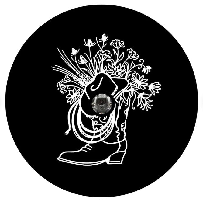 Cowboy Boot With Hat & Flowers Spare Tire Cover