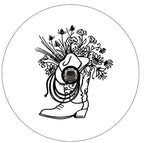 Cowboy Boot With Hat & Flowers White Spare Tire Cover