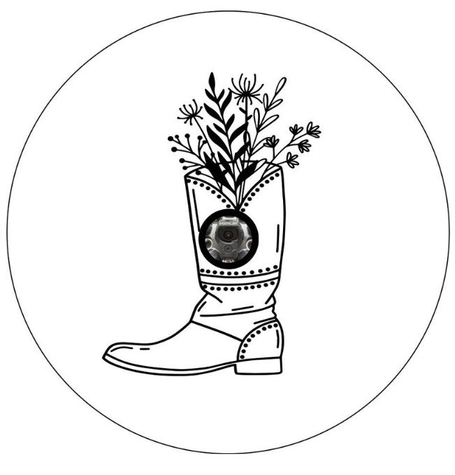 Cowboy Boot With Flowers White Spare Tire Cover