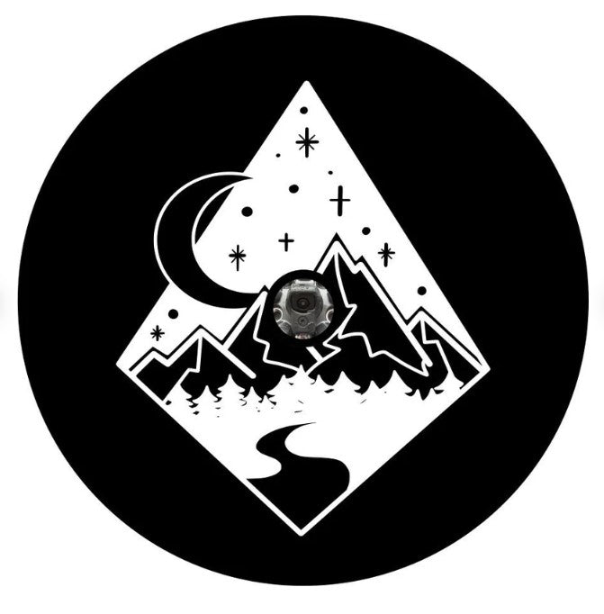 Diamond Mountain Moon & Stars White Spare Tire Cover
