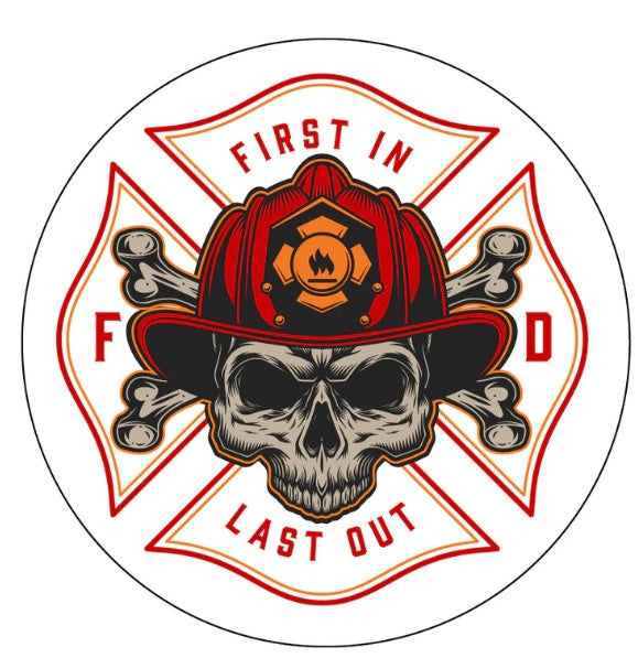 Firefighter Skull White Spare Tire Cover