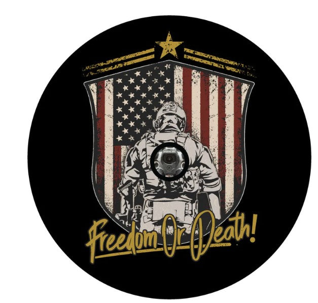 Freedom Or Death Soldier + American Flag Spare Tire Cover