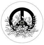 Hippie Peace Sign With Flowers White Spare Tire Cover