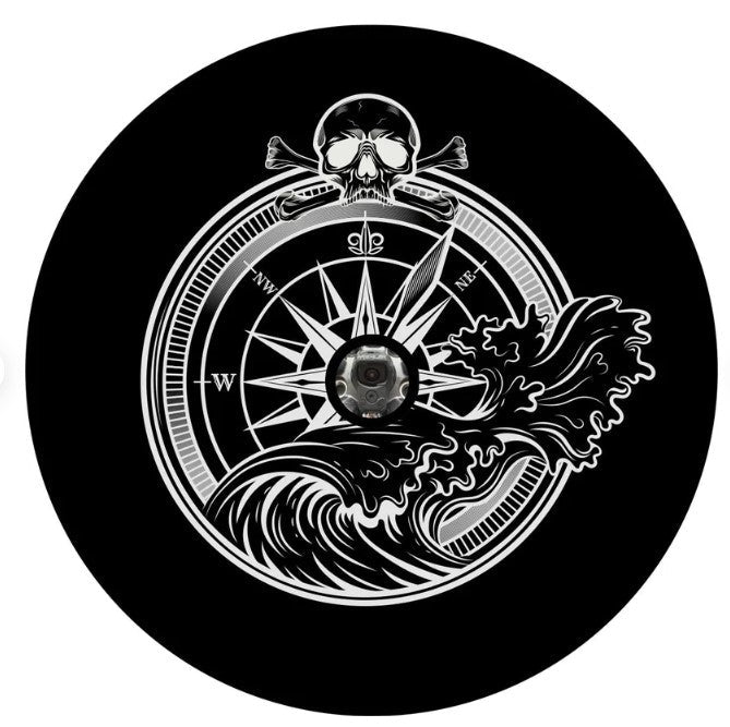 Jolly Roger Compass Skull With A Wave Spare Tire Cover