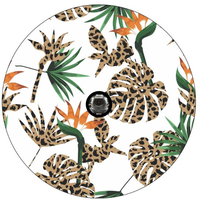 Leopard Bird Of Paradise Flower Spare Tire Cover
