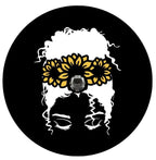 Messy Bun Girl With Sunflower (Any Color) Spare Tire Cover