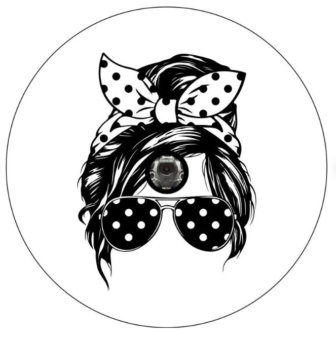 Messy Bun Polka Dot Sunglasses White (Any Color) Spare Tire Cover