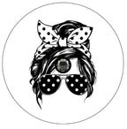 Messy Bun Polka Dot Sunglasses White (Any Color) Spare Tire Cover