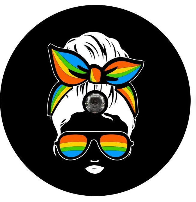 Messy Bun Rainbow Bandana & Sunglasses (Any Color) Spare Tire Cover