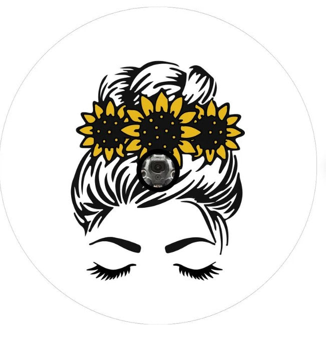 Messy Bun Sunflower White (Any Color) Spare Tire Cover
