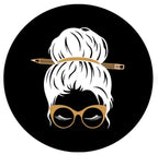 Messy Bun Teacher With Pencil & Sunglasses (Any Color) Spare Tire Cover