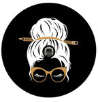 Messy Bun Teacher With Pencil & Sunglasses (Any Color) Spare Tire Cover