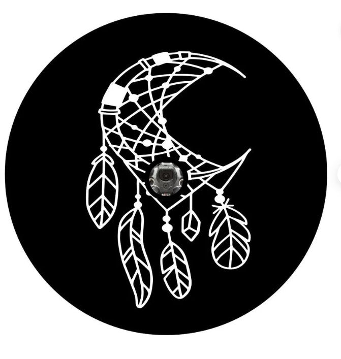 Moon Dream Catcher With Feathers Spare Tire Cover