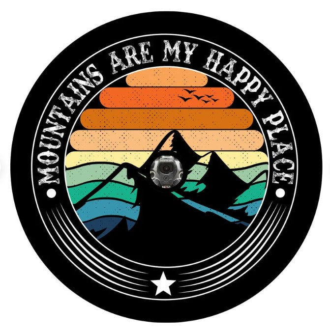 Mountains Are My Happy Place Sunset Spare Tire Cover
