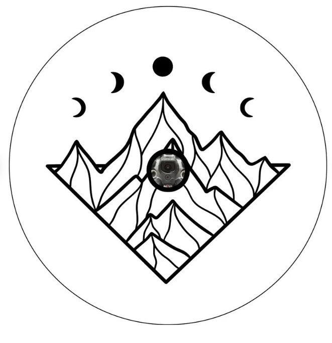 Mountains With Moon Phases White Spare Tire Cover
