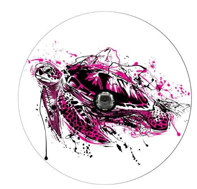 Pink Paint Splatter Sea Turtle White Spare Tire Cover