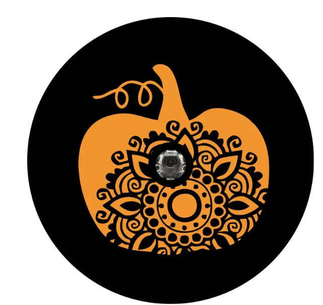 Pumpkin Silhouette & Mandala Spare Tire Cover