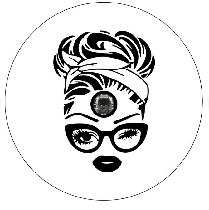 Retro 50's Messy Bun With Glasses White Spare Tire Cover