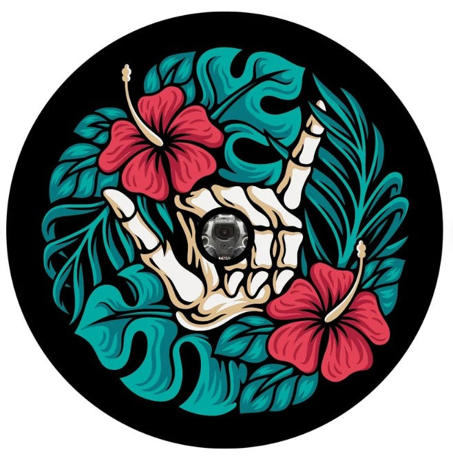 Shaka Skeleton & Hibiscus Spare Tire Cover