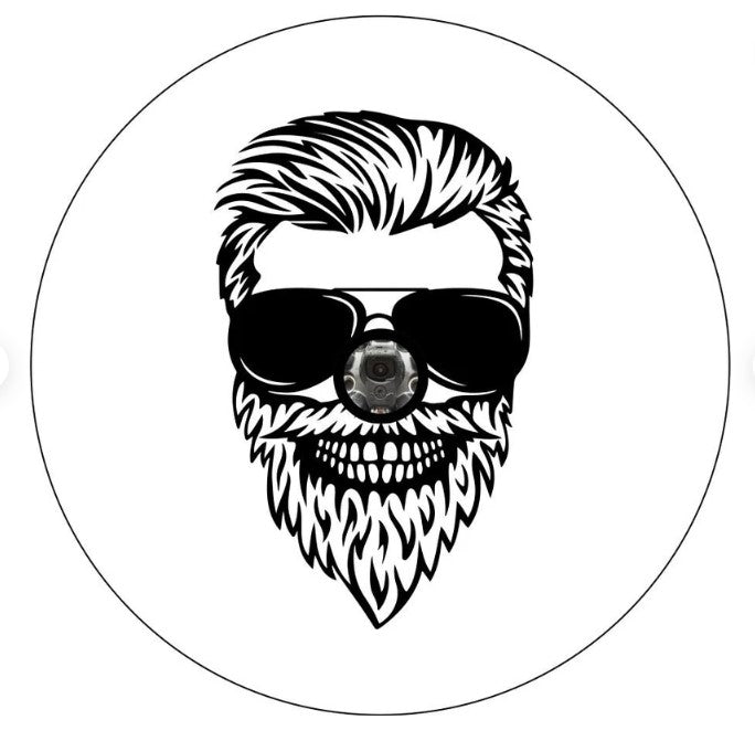 Skull Daddy With Beard & Sunglasses White Spare Tire Cover
