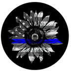 Sunflower American Flag Thin Blue Line Spare Tire Cover