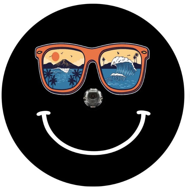 Sunglasses With Waves Smiley Face Spare Tire Cover