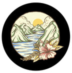 Vintage Beach With Tropical Flower Spare Tire Cover