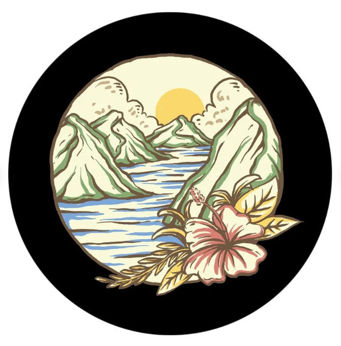Vintage Beach With Tropical Flower Spare Tire Cover