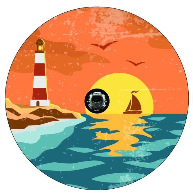 Vintage Lighthouse Coastal Sea Spare Tire Cover