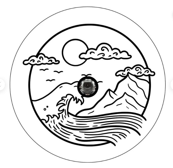 Waves Crashing Into The Mountain White Spare Tire Cover